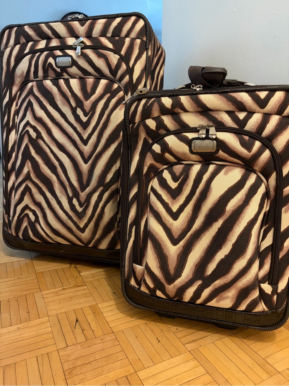 Two-Piece Vintage Zebra-Print Travel Luggage Set - Brown/Beige
